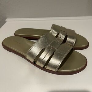 Cole Haan Gold Leather Slide Sandals